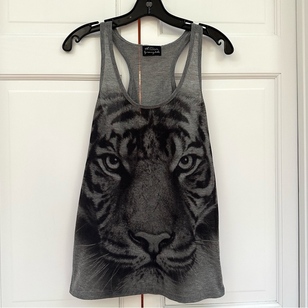Torn By Ronny Kobo Gray Tiger Racerback Tank